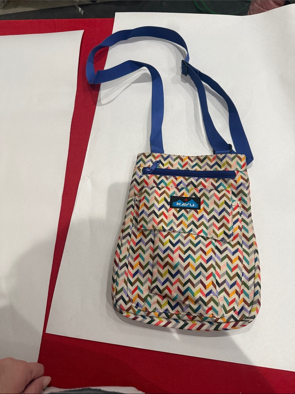 Kavu Multicolor Chevron Crossbody with Blue Strap